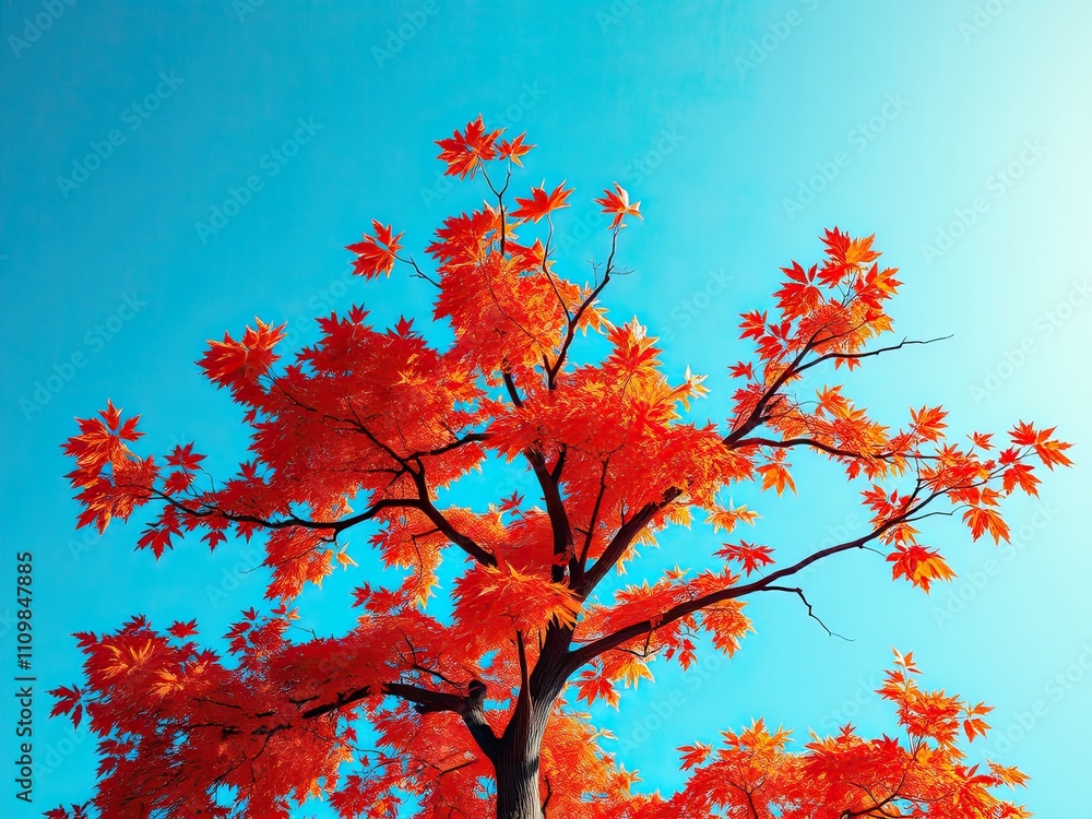 A beautiful maple tree dons a cloak of vibrant orange and red hues against the backdrop of a clear blue sky, maple tree, leaf fall, tree in autumn, natural scenery, falling leaves A beautiful maple tree dons a cloak of vibrant orange and red hues against the backdrop of a clear blue sky, maple tree, leaf fall, tree in autumn, natural scenery, falling leaves