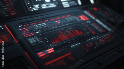 Advanced Data Analytics Interface with Red Graph and Digital Display