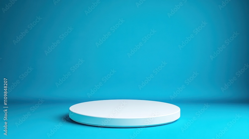 White Circular Platform Against Blue Background White Circular Platform Against Blue Background