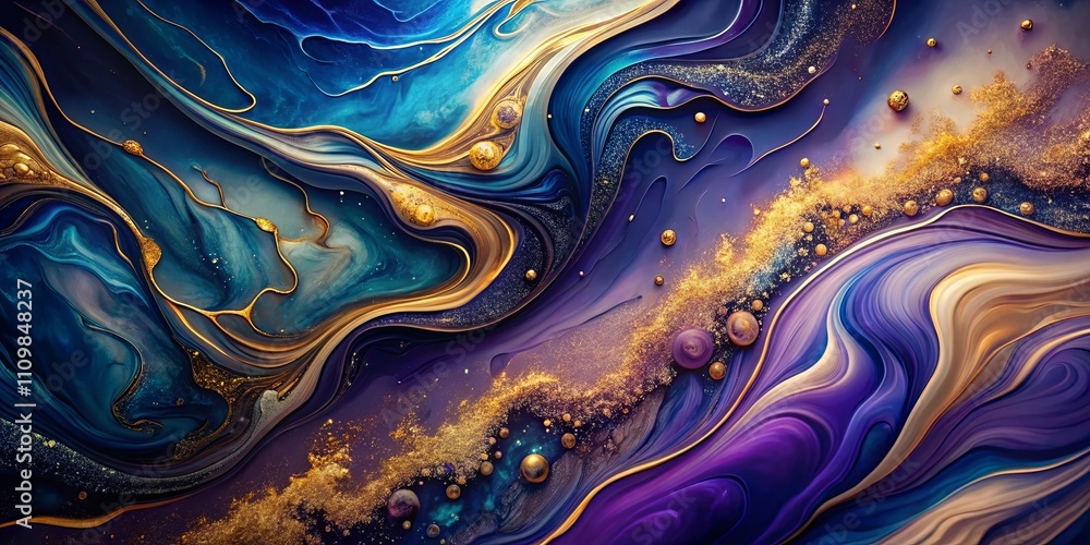 Obraz premium Abstract swirling fluid art with gold accents and vibrant colors