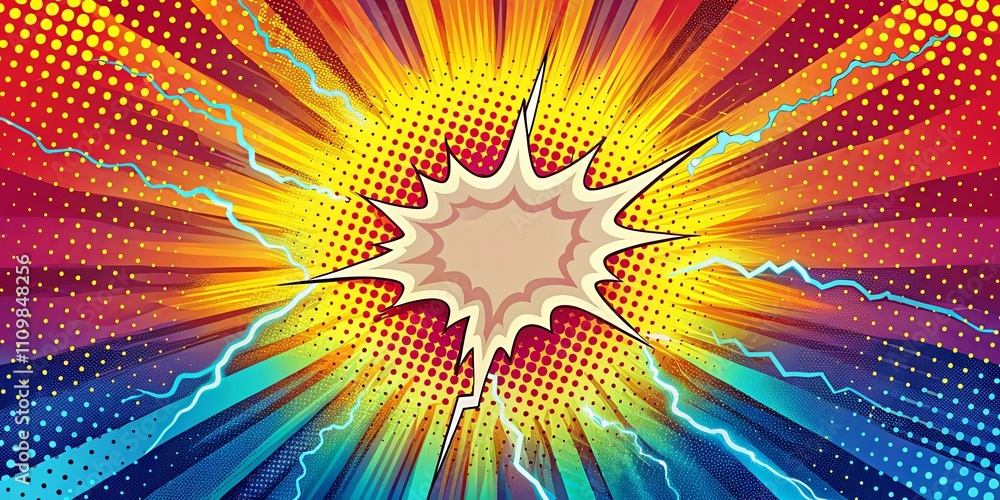 Fototapeta premium Dynamic Comic Book Style Explosion Background with Vibrant Colors and Halftone Effects