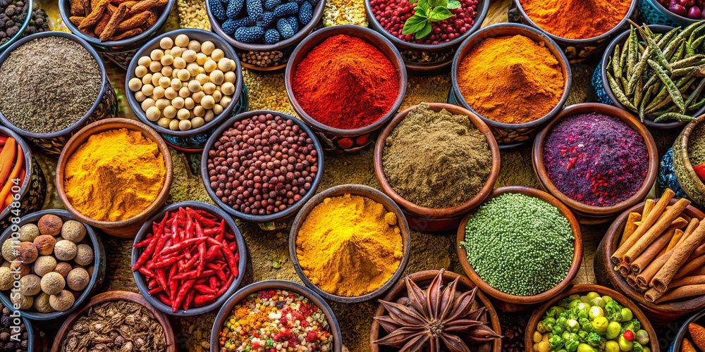 Aromatic Collection of Diverse Spices and Herbs in Bowls Aromatic Collection of Diverse Spices and Herbs in Bowls