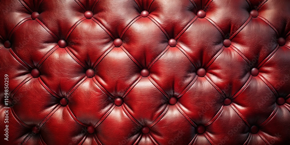 Fototapeta premium Luxurious Deep Red Leather Upholstery Texture with Button Tufting Detail
