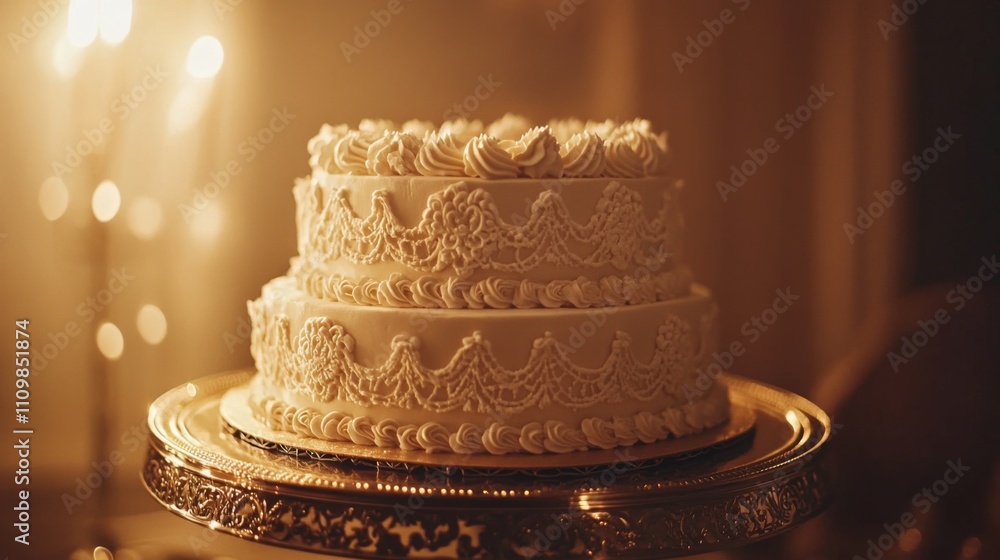 Elegant two-tier wedding cake with intricate frosting design Elegant two-tier wedding cake with intricate frosting design