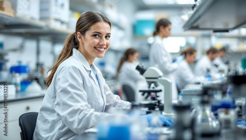 Portrait of a smiling female scientist working in a modern laboratory