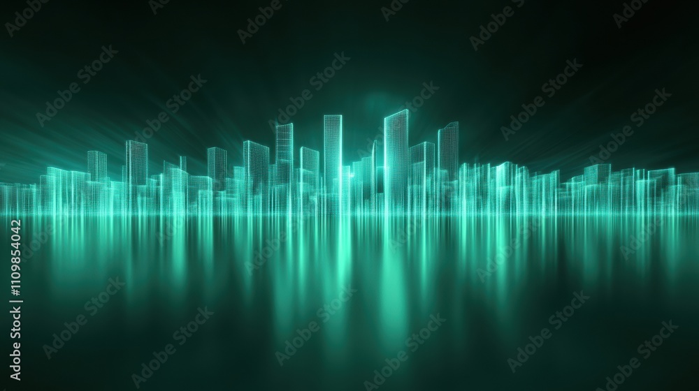 Futuristic cityscape with glowing skyscrapers reflected on water, AI Futuristic cityscape with glowing skyscrapers reflected on water, AI