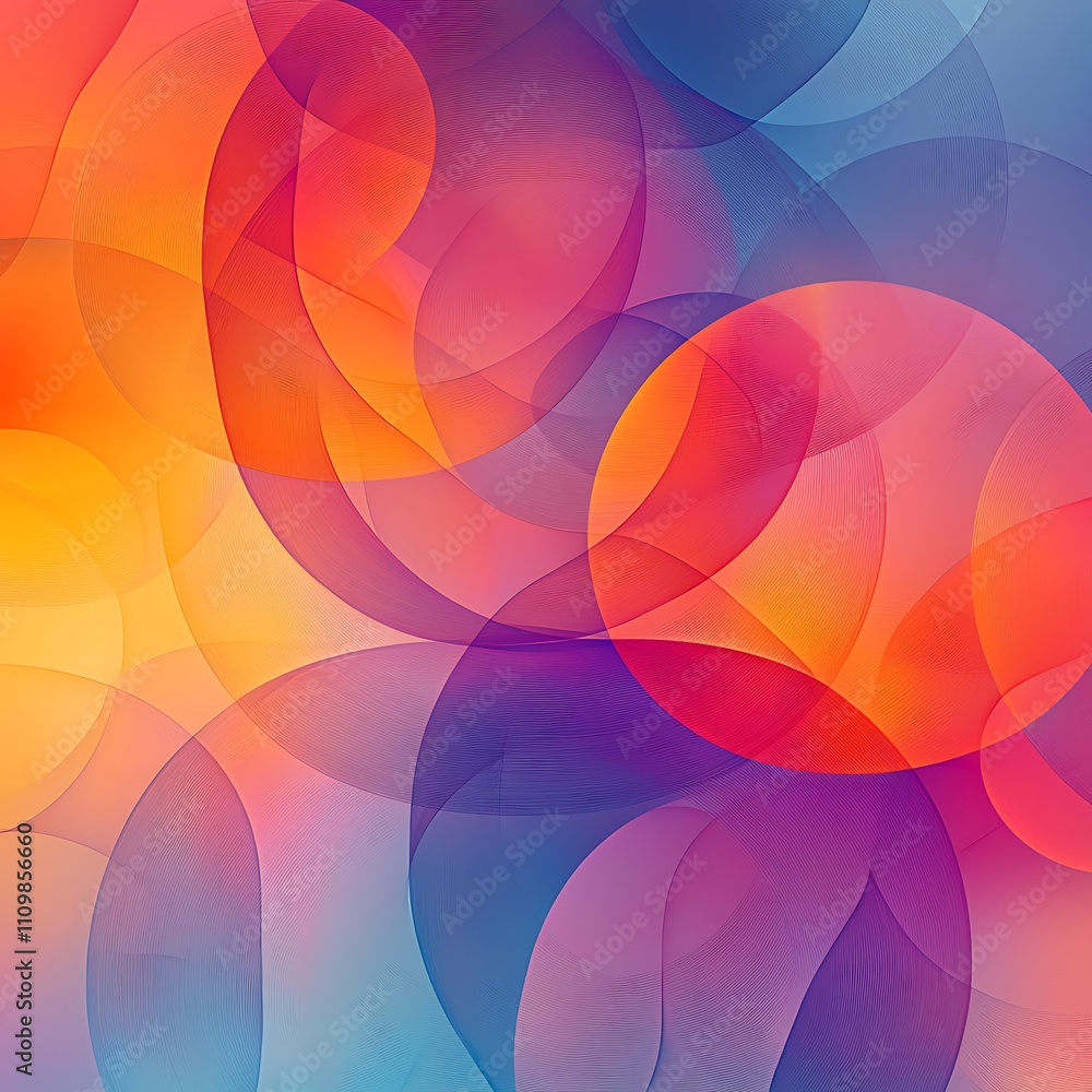 Abstract background with vibrant overlapping circles in shades of red, orange, yellow, and blue. Abstract background with vibrant overlapping circles in shades of red, orange, yellow, and blue.