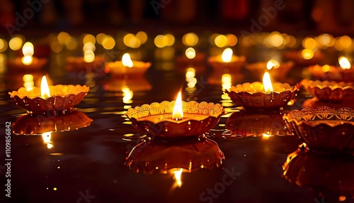 diyas reflecting in water