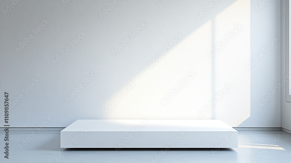 Obraz premium White Platform in Minimalist Room Setting Sunlight