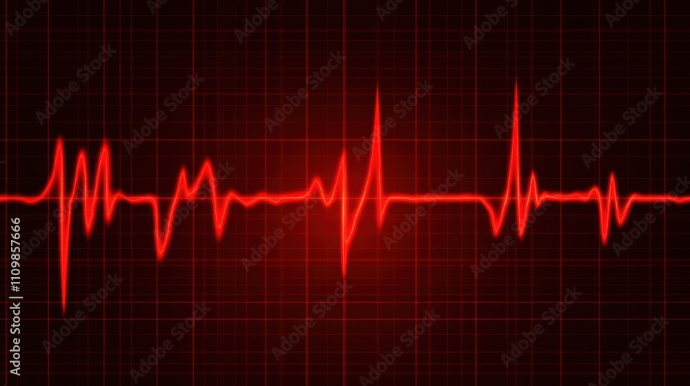 Red Heartbeat Wave on Digital Monitor with Graph Background Red Heartbeat Wave on Digital Monitor with Graph Background