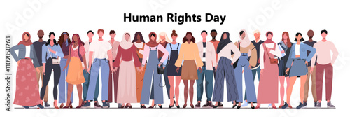 Human Rights Day is observed annually around the world on 10 December. Unity, equality, friendship and support. Vector illustration. Not AI generated