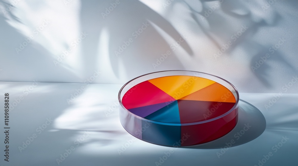 Fototapeta premium Vibrant Geometric Color Wheel Casting Shadows on Serene Surface