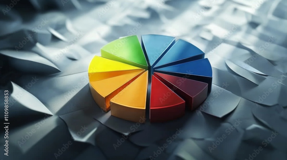 Obraz premium Colorful Pie Chart on Crumpled Paper Background for Data Visualization