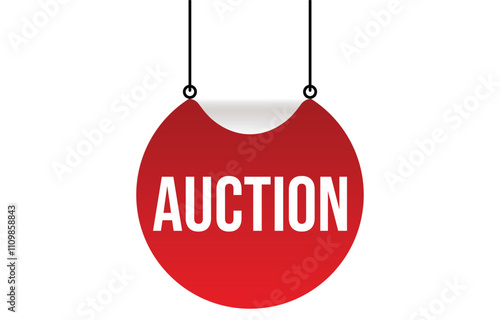 Auction red vector banner illustration isolated on white background