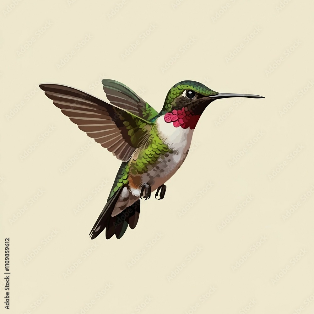 Fototapeta premium Hummingbird, illustration of paradise hummingbird bird, Hummingbirds isolated, Hummingbird flower, isolated background