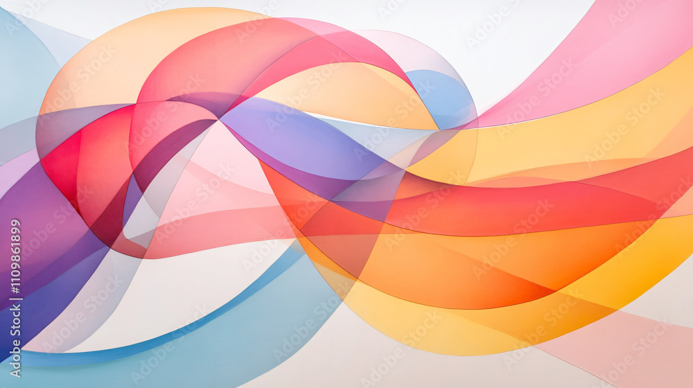 Obraz premium vibrant collection of abstract lines and curves in harmonious colors, showcasing fluid movement and artistic expression. This artwork features shades of red, blue, yellow, and pink