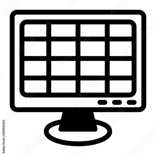 vector icon of a computer with a screen displaying a spreadsheet program, minimal illustration