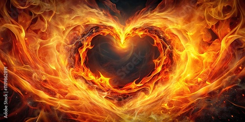 Fiery Heart A swirling vortex of intense flames forming a heart shape, an abstract representation of passionate energy and burning desire.