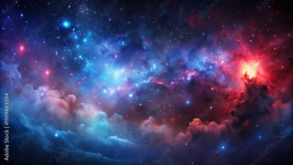 Naklejka premium A Celestial Tapestry of Blues, Reds, and Vivid Stars Across the Expanse of the Cosmos