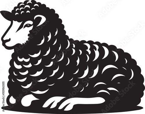 A sheep sitting calmly gazing to the side vector silhouette