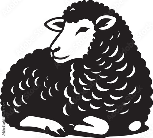 A sheep sitting calmly gazing to the side vector silhouette