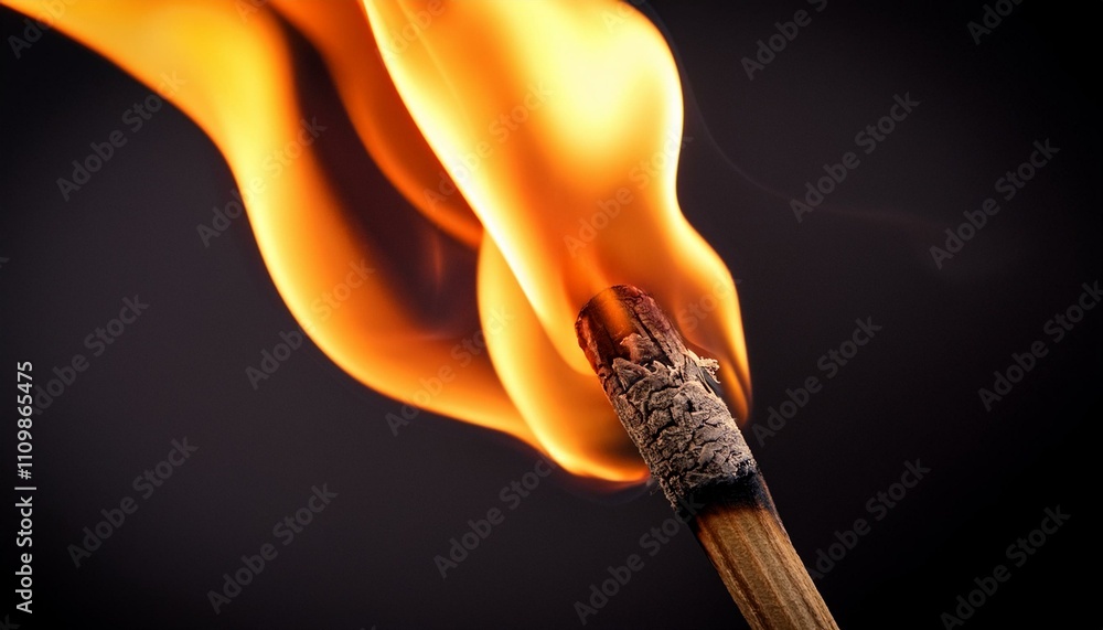 A close up view of a matchstick burning; the tip of a matchstick ...