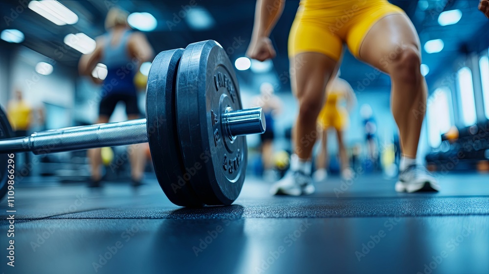 Weightlifting Barbell In A Busy Fitness Gym Weightlifting Barbell In A Busy Fitness Gym