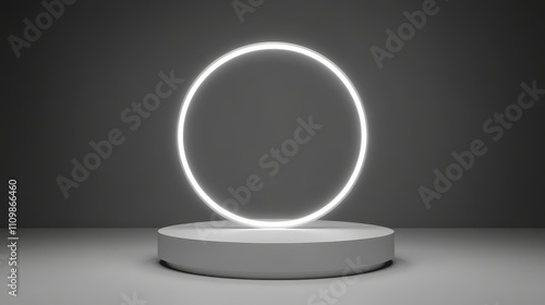 Illuminated Oval Ring on White Circular Pedestal