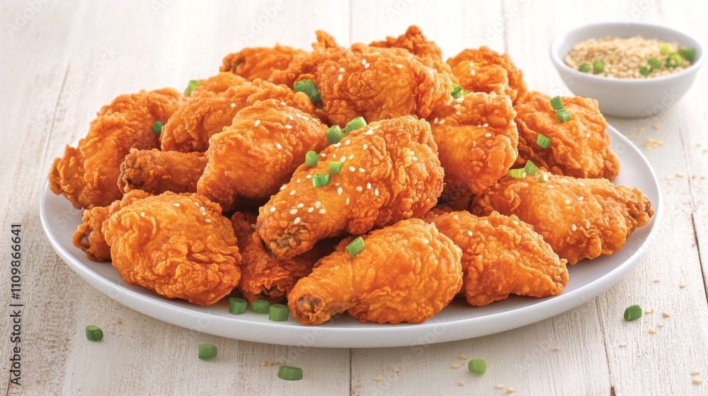 Crispy Fried Chicken Wings Served on a White Plate with Garnish Crispy Fried Chicken Wings Served on a White Plate with Garnish