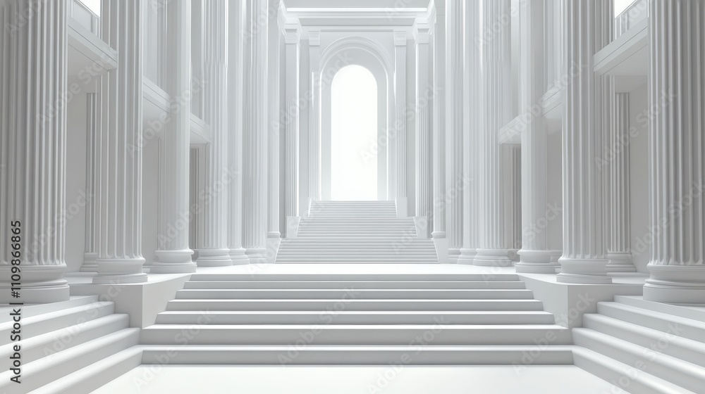 White Columns Staircase Leading to Bright Archway White Columns Staircase Leading to Bright Archway