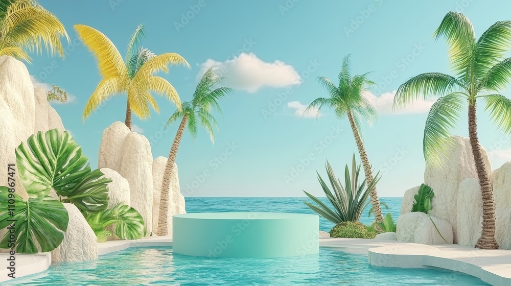Fototapeta premium Tropical Paradise Poolside Display Platform