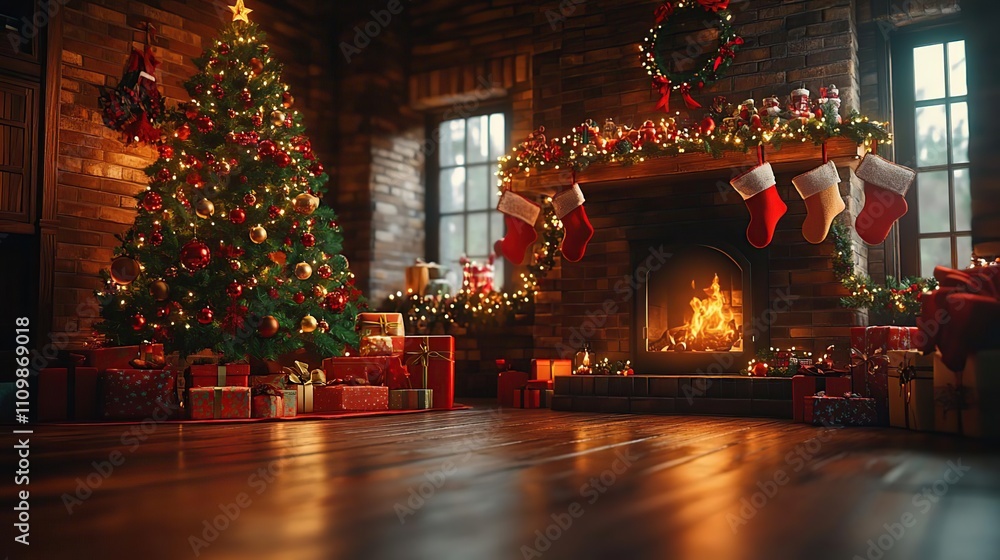 fireplace with christmas decorations and presents in front of it fireplace with christmas decorations and presents in front of it