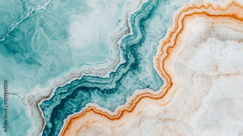 Abstract teal, orange, and white marble texture background.