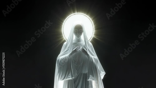 Serene Close-Up of Glowing Statue with Radiant Halo in Motion