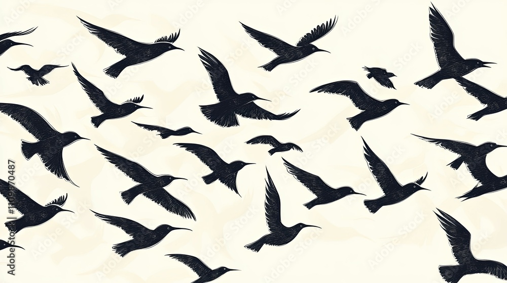 A Flock Of Birds In Flight Silhouette Art A Flock Of Birds In Flight Silhouette Art