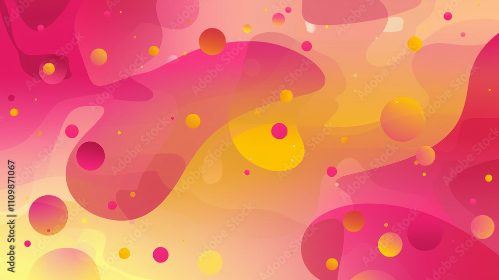 Abstract Pink and Yellow Amorphous Shapes with Circular Elements Abstract Pink and Yellow Amorphous Shapes with Circular Elements