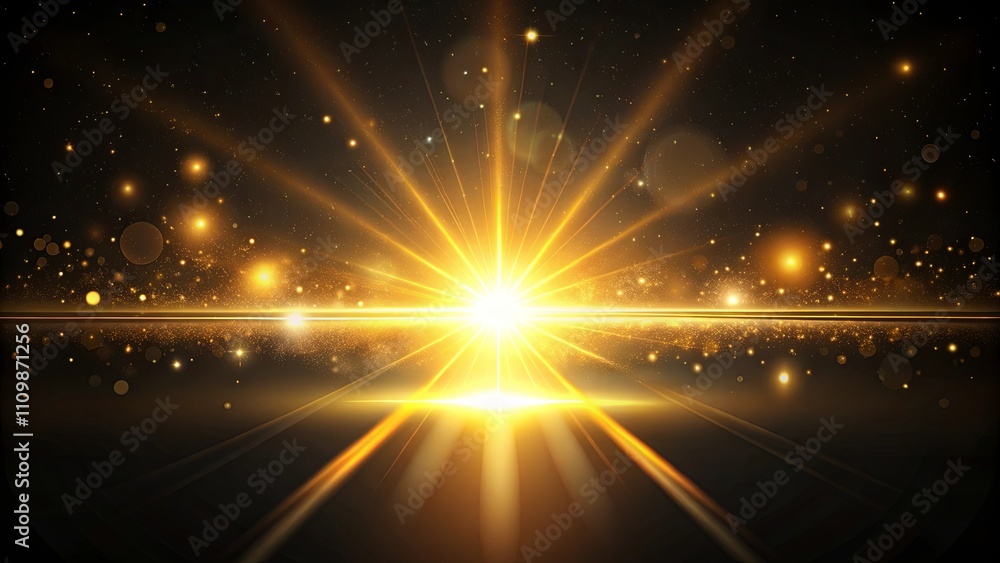 Golden Light Burst on Dark Background with Sparkling Particles Golden Light Burst on Dark Background with Sparkling Particles