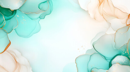 Fotobehang Interieurtrends Zachte turquoise crème vloeiende vormen goudaccenten  © เนติพงษ์ ธรรมนิยม