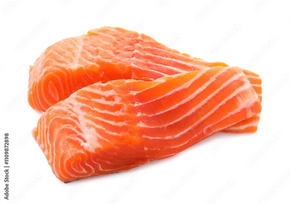 Pieces of fresh salmon isolated on white Pieces of fresh salmon isolated on white
