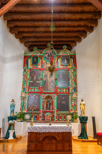 The Painted Altar of San Francisco de Asis Catholic Church in Pueblo de Taos, Taos, New Mexico, United States photo