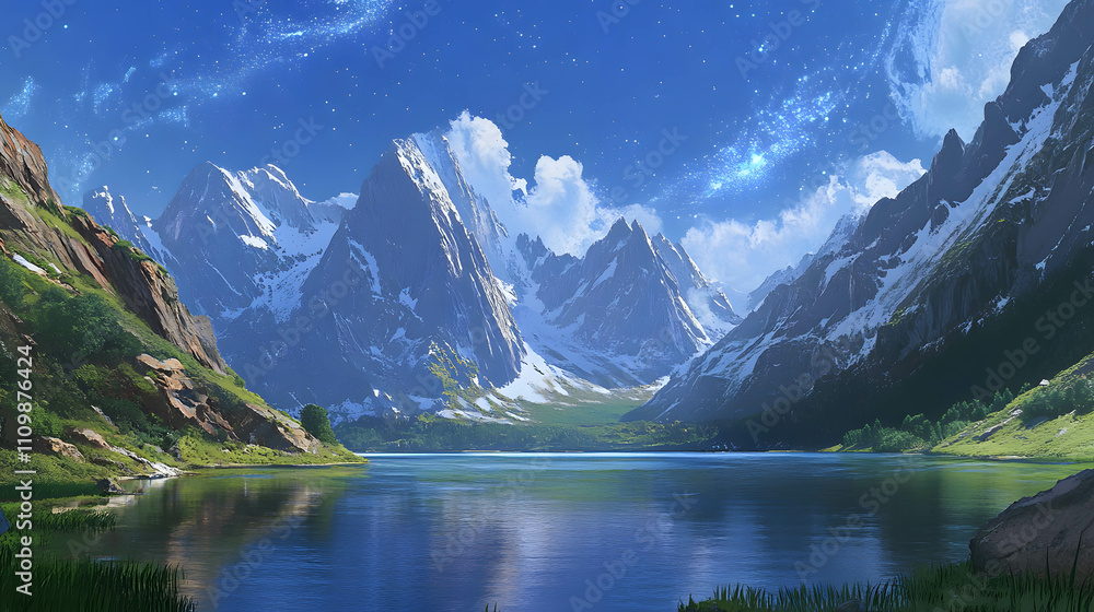Crystal Clear Lake Amid Snow-Capped Peaks Crystal Clear Lake Amid Snow-Capped Peaks