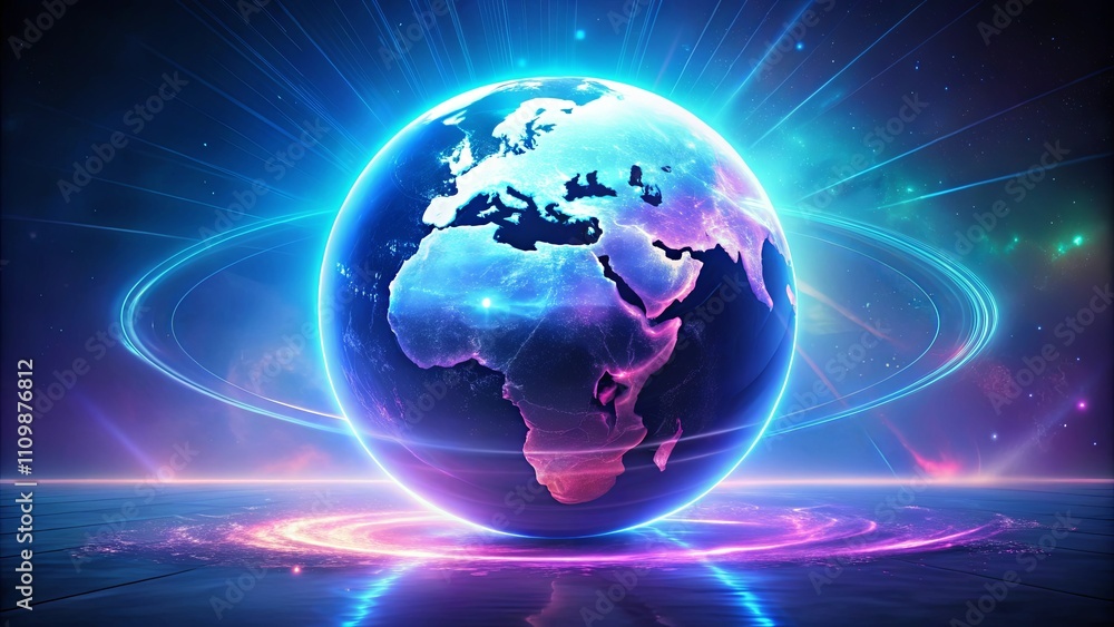 A Futuristic Vision of Planet Earth with Glowing Energy Trails and Rings A Futuristic Vision of Planet Earth with Glowing Energy Trails and Rings