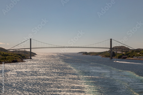 The Span of the Nærøysund Bridge across Nærøysundet strait in northern Norway on a Perfect Midsummer Day photo