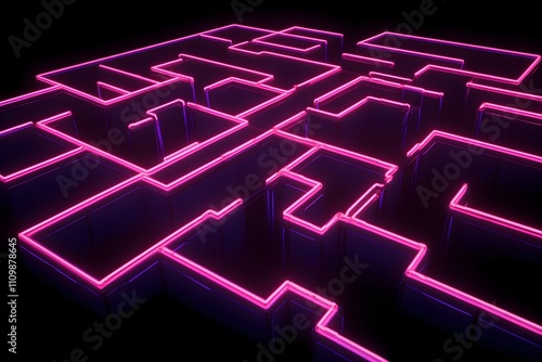 A captivating escape room maze glowing with neon colors against a dark backdrop.