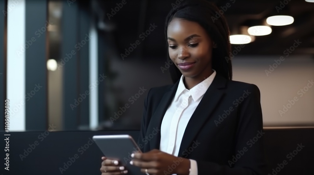 Obraz premium Confident Businesswoman Using Tablet in Modern Office