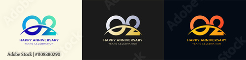 Logo Anniversary with Swoosh Sunrise  2nd, 2nd Happy Anniversary with Colorful Gradient, Luxury Gold and Silver.