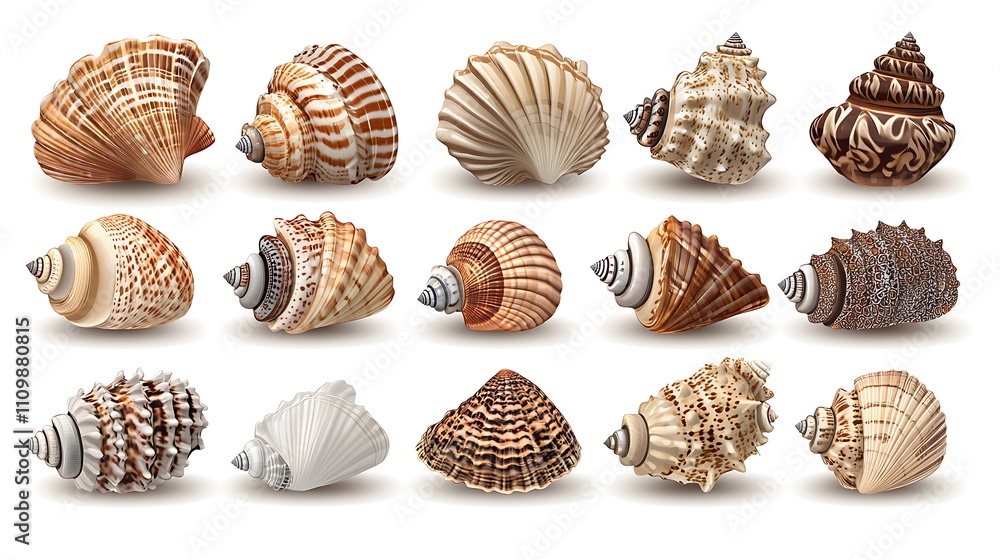 Collection of various seashells isolated on white background. Collection of various seashells isolated on white background.