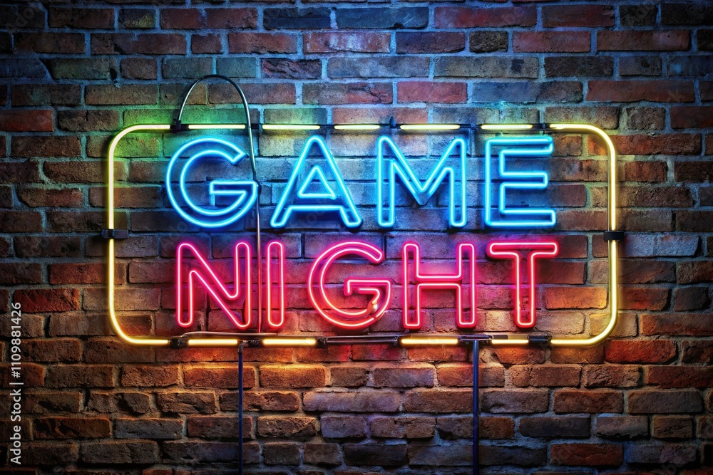 Neon Game Night Sign on Brick Wall - Rule of Thirds Neon Game Night Sign on Brick Wall - Rule of Thirds