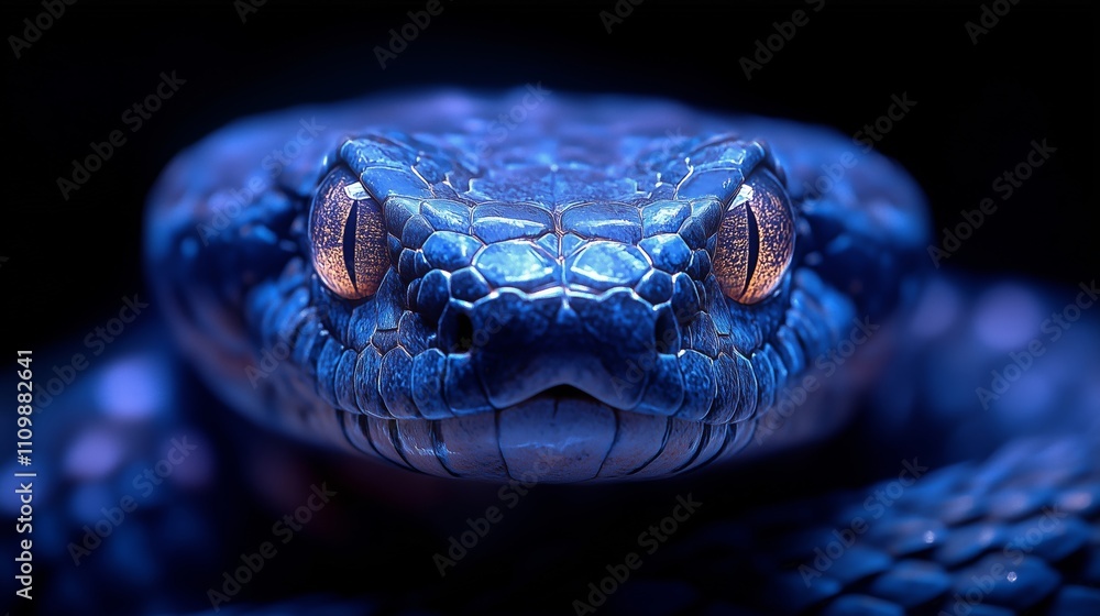 Stunning Close-Up of a Blue Snake in a Dark Environment Stunning Close-Up of a Blue Snake in a Dark Environment