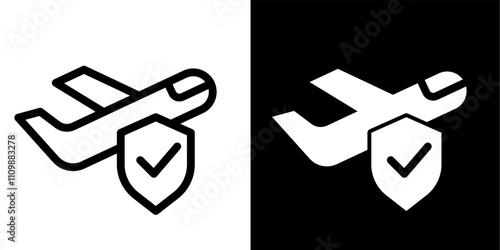 travel insurance line and glyph icon, outline and glyph vector sign, linear and glyph style pictogram isolated on white and black. Symbol, logo,icon, illustration